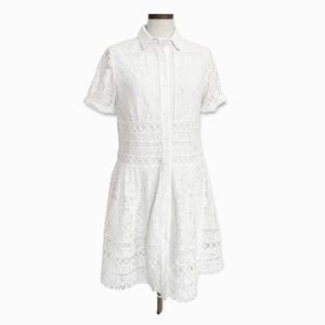 Weill White Eyelet Lace Summer A-Line Button Down Short Sleeve Shirtdress Sz 10